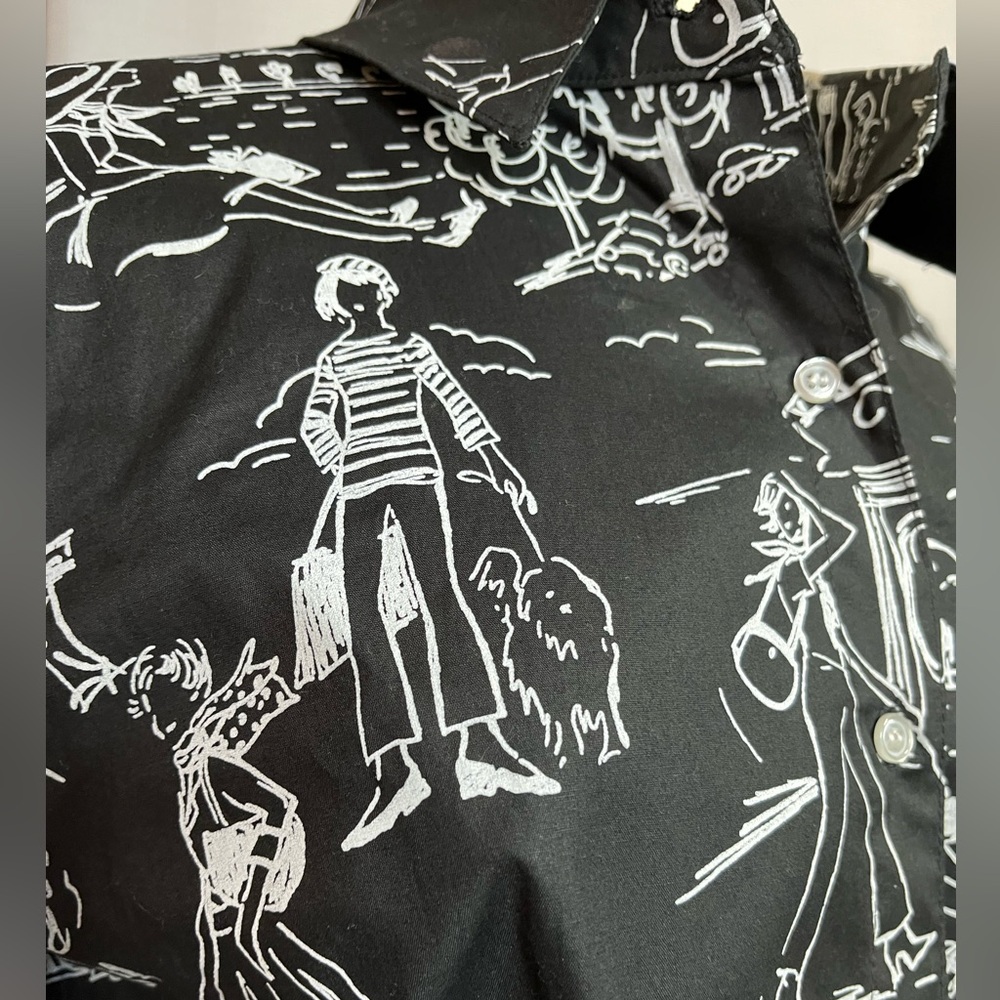 🇺🇸 Stonebridge Black White Scenic Print Blouse Size 8 3/4 Sleeve Resort Top - Picture 5 of 7